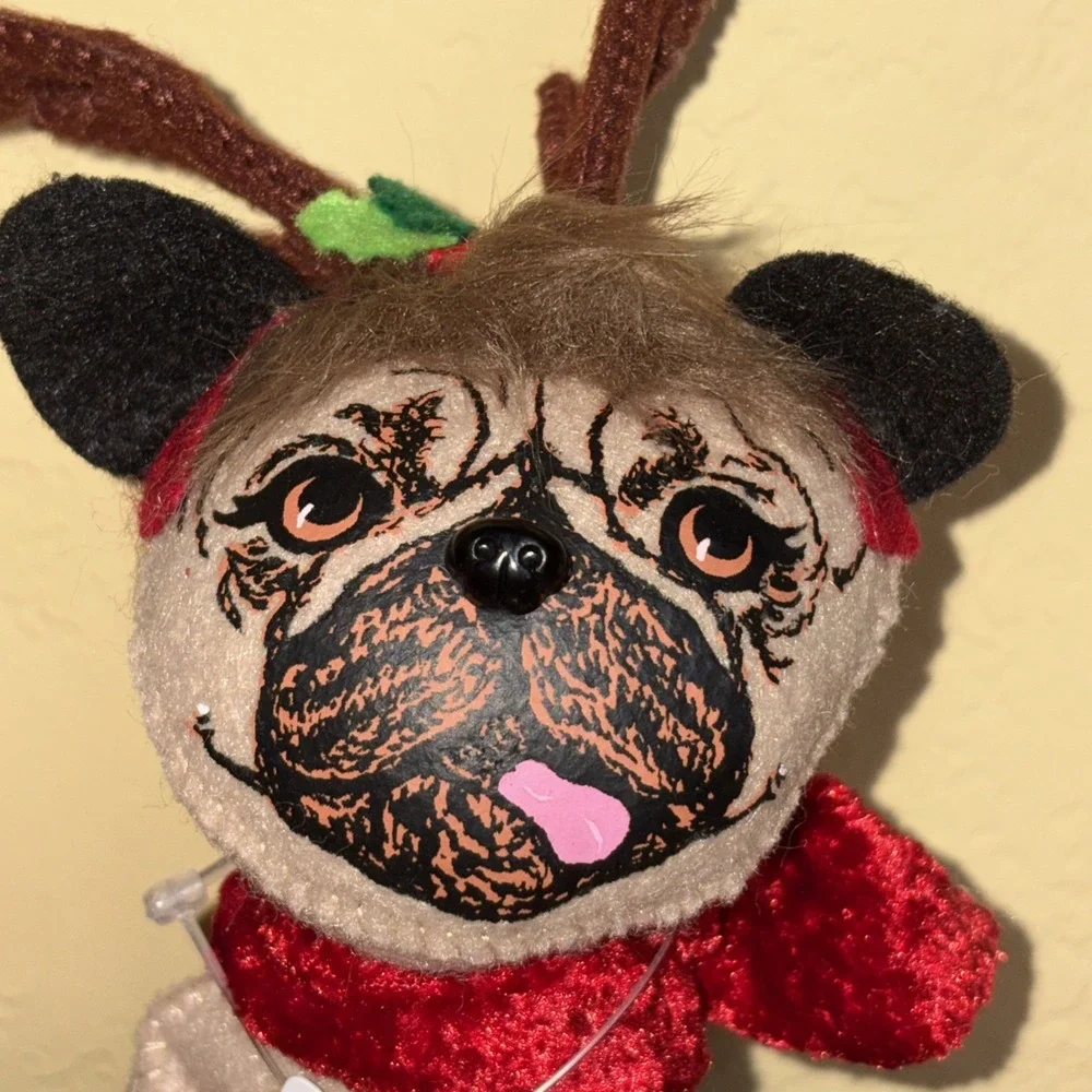 Annalee 2012 Cozy Christmas Pug Dog w/ Antlers #750612 NWT Holiday Collectible